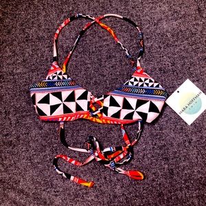 Mara Hoffman Swimwear Beige Orange Tie Bikini Top